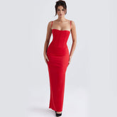 Ärmelloses Korsett-Maxi-Abendkleid - Rot